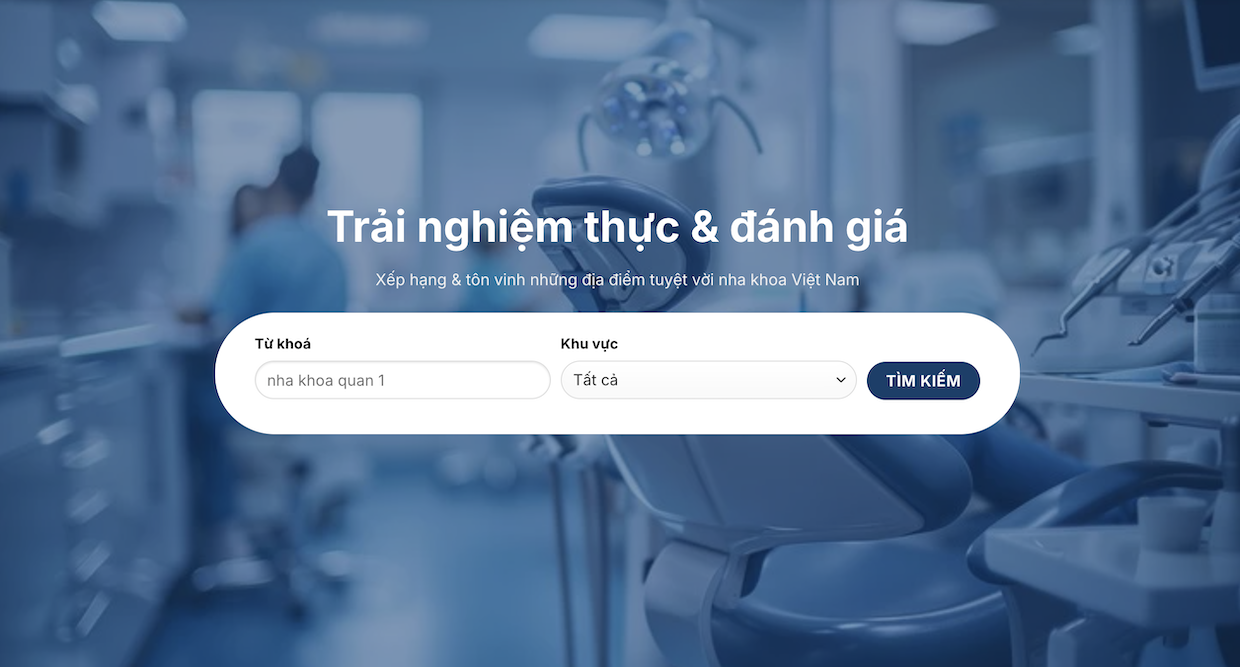 Giao diện chính của “Xếp hạng nha khoa”
